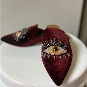 Kurt Geiger Embellished Eye Velvet Dress Mules